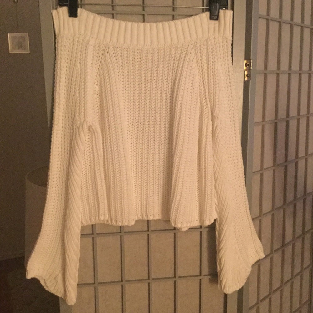 Off the shoulder, white sweater